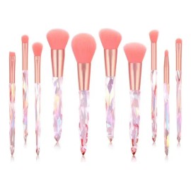 10 Pcs El Cristal Brochas De Maquillaje Profesional Set Color Rosa