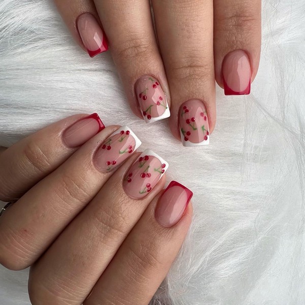 24Pcs French Tip Press on Nails Medium Square Fake Nails