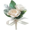 Handmade Wedding Boutonniere Artificial Rose White/Green/Ch
