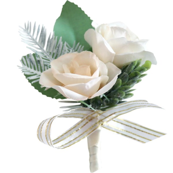 Handmade Wedding Boutonniere Artificial Rose White/Green/Ch