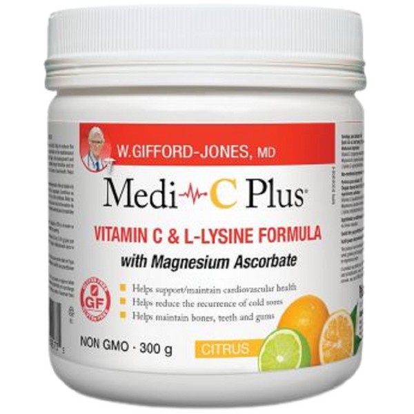 W. Gifford-Jones MD Medi-C Plus Vitamin C & Lysine Formula with Magnesium Ascorbate Citrus, 300 grams