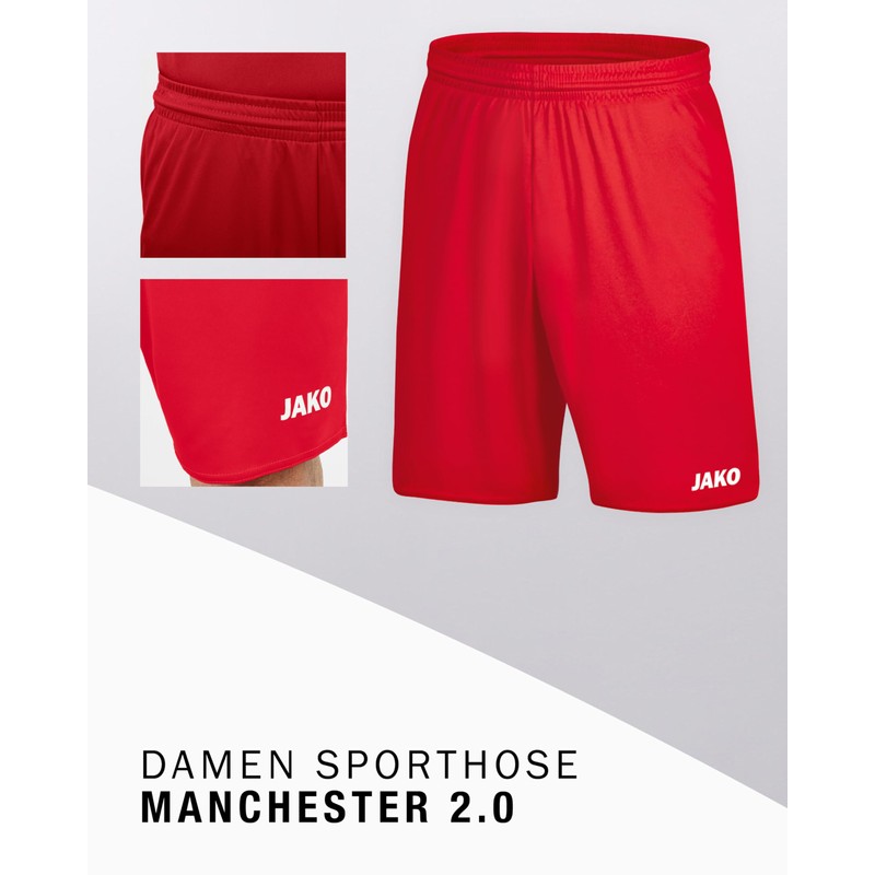 Jako Manchester 2.0 Women's Sports Shorts, red, 42-44