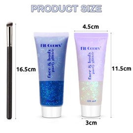 WishesMar Pack of 2 Blue Silver Body Chunky Sequins Glitter Gel Mermaid Glitter Sequins for Body, Eyes, Lips Face - Holographic Liquid Glitter Gel for Party, Festival, Masquerade #A