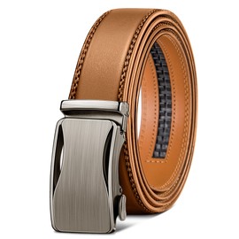 BULLIANT Mens Ratchet Belt,Leather Adjustable Slide Belt For Gift Mens Dress Casual 1 3/8",Size Adjustable(orange brown,32"-38" Waist Adjustable)