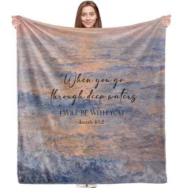 VRW When You Go Through Deep Waters I Will Be with You Christian Throw Blanket, Religious Gifts for Women, Bible Verse Ocean Blanket for Bedroom Living Room Couch Sofa, 50x60 Inches