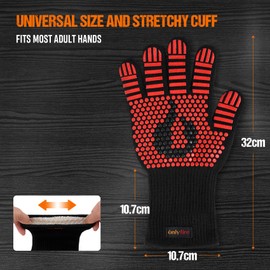 onlyfire Barbecue Gloves, Heat Resistant up to 800 °C, Oven Gloves, Breathable and Non-Slip, Fireproof Gloves, Baking Gloves for Kitchen, Barbecue, BBQ, Cooking Gloves, Pot Gloves, Red