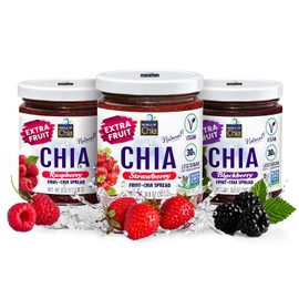 World of Chia Extra Fruit Chia Seeds Jam Variety Pack - Strawberry, Raspberry & Blackberry Jams and Preserves – All Natural Super Food Chia Jam, Gluten Free, Vegan, Additive Free, Low Sugar, Omega 3, Non-GMO, Made in USA Fruit Spread - (10.6 Oz, 300 g Jar) Pack of 3