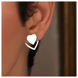 Allereya Vintage Heart Ear Jacket Earrings Love Heart Earrings Hollow Heart Stud Earrings Silver Front Back Earrings Jewelry for Women and Girls (Silver)