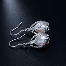 HENGSHENG - Juego de joyas de perlas de agua dulce 100% naturales para mujer, arete de plata de ley 925 y colgantes de joyería de boda, Plata de ley