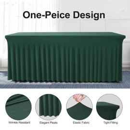 BDDC Table Skirts for Rectangle Tables 6ft - One-Piece Hunter Green Table Covers for 6 Foot Tables, Wrinkle Resistant Ruffles Elastic Table Cover and Table Skirt for Banquets, Parties