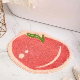 Fruit Peach Bathroom Rugs, Cute Fruit Shaped Bath Mat Water Absorbent Non-Slip Mat Perfect for Bathroom, Shower, Room, Laundry Room, Soft Microfiber Bath Toilet Mat Machine Washable Bath Mat