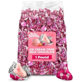 Bulk Strawberry Ice Cream Cone Flavored CandyKisses 1 Pound Bag - Bulk Individually Wrapped Milk Chocolate Candy for Parties, Buffets, Gifts, and Treats - 100 Pieces