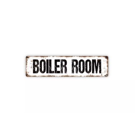 North Star Rustics Boiler Room Sign - Utility Room Rustic Street Metal Sign or Door Name Plate - Distressed Black W/Faux Rust, 4" x 18" W/Holes As Pictured