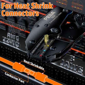 PEBA Crimping Tool For Heat Shrink Connectors 22-10 AWG, with 3 Sizes Heat Shrink Butt Connectors kit - Ratcheting Wire Crimpers - Electrical Crimping Tool Pliers - Ratchet Terminal Crimper（UL Listed）