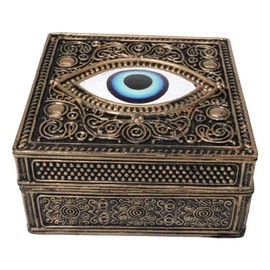 Ebros Gift Auspicious Evil Eye Of Providence With Sacred Symbols Square Decorative Box Storage Stash Trinket Jewelry Boxes Good Fortune Talisman Accent Figurine