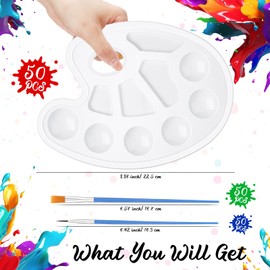 Chivertion Paint Brushes Palettes Set 100 Pcs Nylon Painting Brush 50 Pcs Paint Tray Palettes Plastic Pallets Nylon Hair Paintbrush for Acrylic Oil Watercolor Students Art Paint Party (Oval)