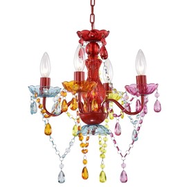 LaLuLa Mini Crystal Chandelier Lighting Colorful Chandeliers Small 4 Light Chandelier with Multicolor Acrylic Crystals Pendant Light Fixtures