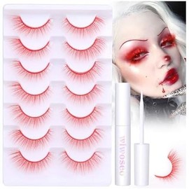 Natural Wispy Fluffy Lashes with Glue Cat Eyes Mink Lashes Clear Band Eyelashes with Glue Kit Russian Strip Lashes Natural Look False Eyelashes Extension Strip Lashes D Curly 7 Pairs Pack - Specification: Y-16MM