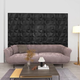 vidaXL Diamond Black 3D Wall Panels - 48 pcs Water-Resistant EPS Interior Wall Decorative Tile, 19.7"x19.7", 129.2 ft² Coverage