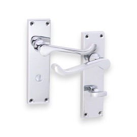 Infinity Decor Pair of Polished Chrome Victorian Scroll Lever on Bathroom Thumb Turn Backplate 155mm x 42mm - Lever Latch Privacy Door Handles for Internal Doors