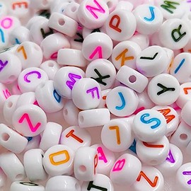 500+ Pieces 4x7mm White Round Acrylic Alphabet Letter Beads A-Z Mixed Plastic Shape Loose Beads for DIYJewelry Making Bracelets Necklaces Key Chains (Colorful on White)