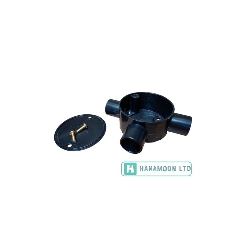 Black 20mm PVC Conduit Tee Box 3 Way Terminal Box