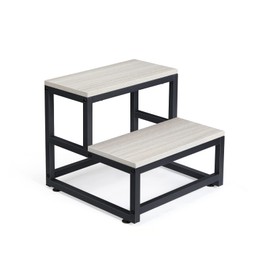 LIANTRAL 2 Step Stool for Adults Kids, Heavy Duty Wooden Stepping Stools, Bedside Foot Stool with 500lbs Load Capacity, Non-Slip Step Stool for High Bed, Kitchen, RV - Gray