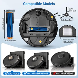 Bluevisk RV2310AE Replacement Parts for Shark RV2310AE AV2310AE RV2320S RV2300S Matrix UR2360S UR2350AE Robot Vacuum Cleaner 1 Brush Roller, 2 HEPA, 2 White Foam, 2 Black Foam, 6 Side Brushes