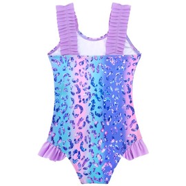 XiaoMoSha Girls Swimming Costume with Ruffle Straps Cute Stretchy Beach Swimwear Quick Dry Bathing Suit for Kids, DiamondLeopard, 7-8 Years