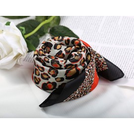 Allegra K Women's Silk Scarf, Square, 27.6 inches (70 cm), Leopard Pattern, Square Scarf, Neckerchief, Hair Decoration, Office, Uniforms, orange