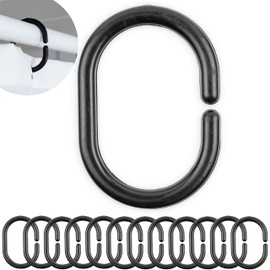 Shower Curtain Rings, Pack of 12, Black, Diameter 4.6 x 2.9 cm Inside, for Shower Curtain Rods, Black Shower Rings, Made of Sturdy Plastic, Rings Shower Curtain Rings, Shower Curtain Rings, Shower