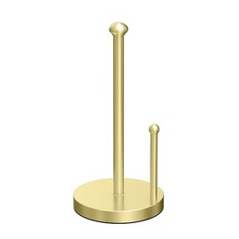 Gatco 1447B Kitchen Paper Towel Stand, Brushed Brass | Countertop Solid Brass Weighted Base Paper Towel Holder Stand