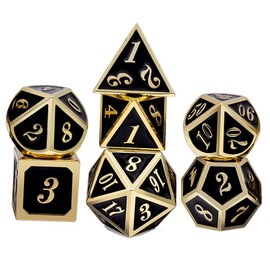 Yourandoll 7 Pcs Zinc Alloy Metal Dice for D20 D12 D10 D8 D6 D4 Dungeons and Dragons DND TRPG MTG Dice Table Game 16mm (Black Gold)