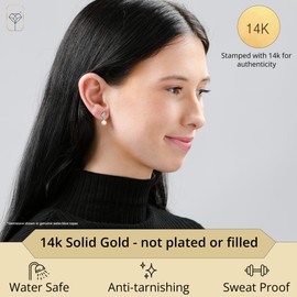 MAX + STONE 14k Yellow Gold Princess Cut Created Red Ruby Square Stud Earrings for Women 5m with 6mm Freshwater Dangle Pearls July Birthstone