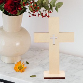 ARFUKA Wooden Cross Small Unpainted Wood Cross Standing Cross First Communion Centerpieces for Tables Tabletop Decor for Church Home Room Decor Pack of 6