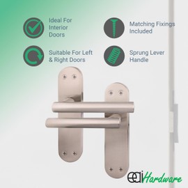 EAI Satin Door Handles | 1 Pair of Satin Nickel Internal Latch T-Bar Handles on Backplate | Oliena Range