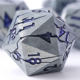 Soar Forge Metal Dice for DND and RPG Gaming - Pharaoh Ruins Matte Silver with Dark Blue Purple Cracks - Polyhedral Dice Set Compatible with D&D, Dungeons and Dragons, RPG and More