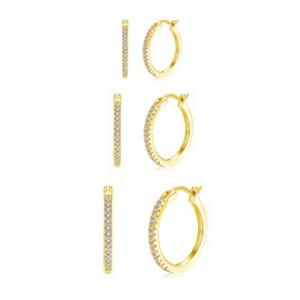 Loutade Hoop Earrings 925 Silver, 3 Pairs 925 Sterling Silver Hoop Earrings Set for Women, Hypoallergenic Earrings Silver 925 Sleeping Cartilage Hoop Earrings, CZ Lightweight Hoop Earrings, Silver