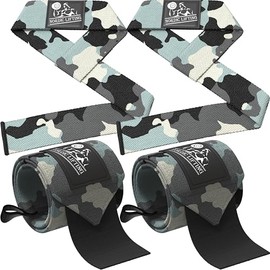 Muñequeras + correas de elevación (2 pares) para levantamiento de pesas, entrenamiento cruzado, entrenamiento, gimnasio, levantamiento de potencia, culturismo, apoyo para hombres/mujeres, evitar