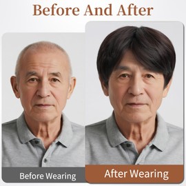 ADLLHO Short Brown Wig for Men, Natural Fluffy Hair Wigs for Elderly, Dark Brown Wig for Chemo Cosplay