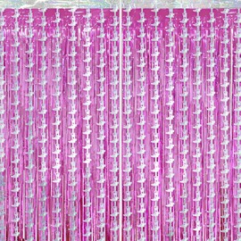 BAHABY Cowgirl Party Decorations Set, 2 Pcs Pink Tinsel Fringe Curtains+ 2 Pcs Silver Cowgirl Boot Iridescent Foil Curtains for Wedding Birthday Bachelorette Party Favors