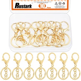 Rustark 10Pcs KC Gold Lobster Claw Clasp Keychain Set Swivel Snap Hooks with Key Chain Rings Swivel Trigger Clips with Flat Split Ring Keychain Making Kit for DIY Craft Jewelry Making