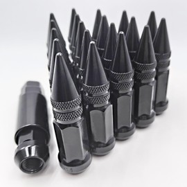 NETFLBT M12x1.5 Lug Black Nuts Lug,Spike Lug nut for Acura, Honda, Chevy, Hyundai, Toyota, Lexus, 20PCS 12x1.5 Lug Nuts with Socket Key.