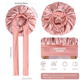 Gorro de Seda para Dormir，capó ajustable de satén，Banda Elástica Ancha，Gorro de Noche para Cabello Rizado,Ideal para Dormir,Ducha y Belleza (Rosa clar