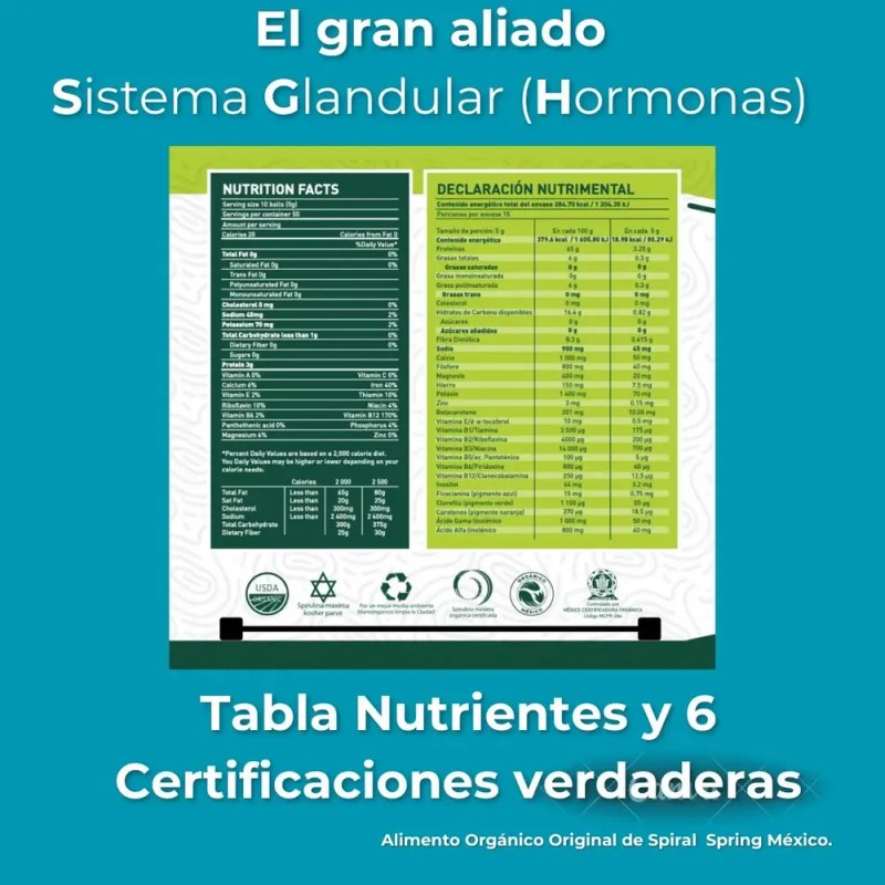 Alga Espirulina Máxima Orgánica 500 Tab Vegan Kosher 250 G