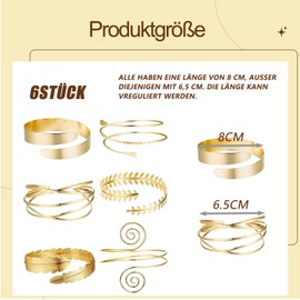oooaooo 6 Pieces Bangle Gold Upper Arm Upper Arm Gold Set Adjustable Upper Arm Jewellery Spiral Bracelet Swirl Arm Bangle Fashion Jewellery for Parties, Festivals and Punk Outfits