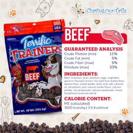 Chasing Our Tails Terrific Trainers Dog Treats - Single Source Protein & Natural Ingredient Training Treats - Dog and Puppy Essentials - Beef - 10oz