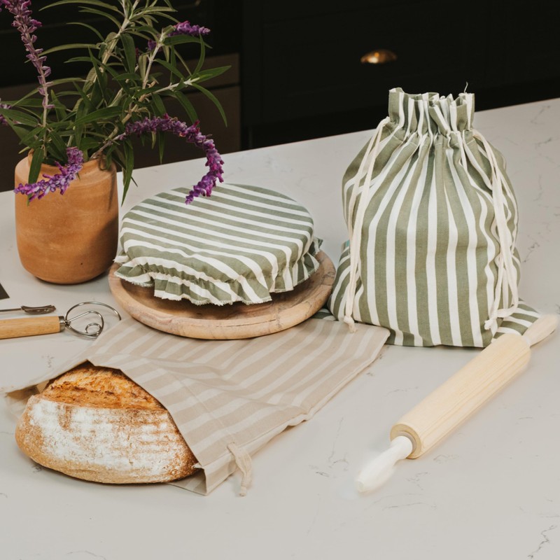 Beautiful Linen Bread Bag Set and Proofing Cover For Homemade