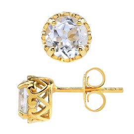 Silvershake 1.94 CTW 6MM Round Shape Genuine White Topaz 14K Yellow Gold Plated 925 Sterling Silver Heart Victorian Style Stud/Post Earrings April Gemstone Birthstone for Women