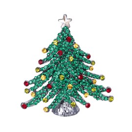 EVER FAITH Austrian Crystal Stunning Winter Wishing Tree w/Little Star Brooch Green Black-Tone